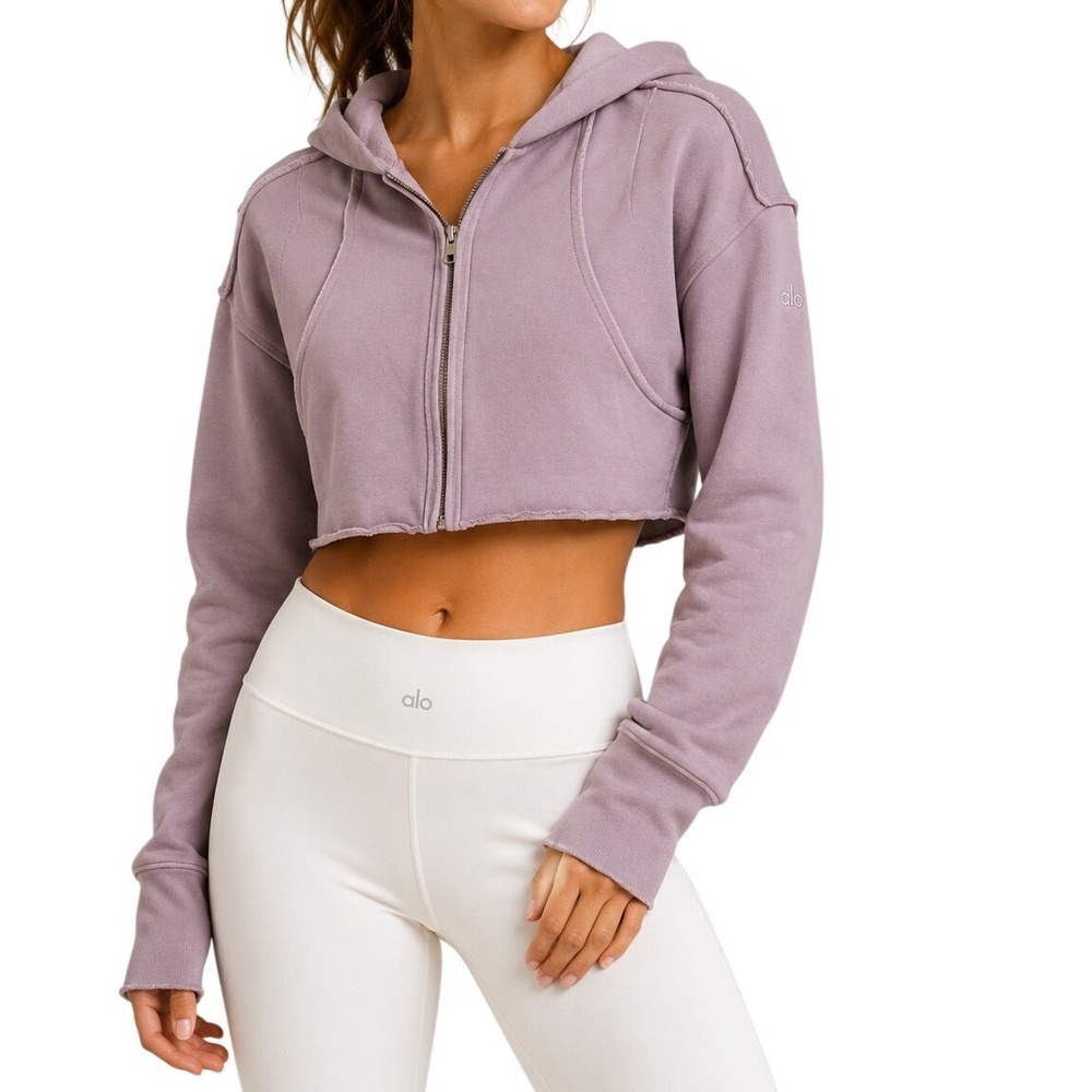 Alo Yoga Dusty Lavender Cropped Zip Up Hoodie Women's Small